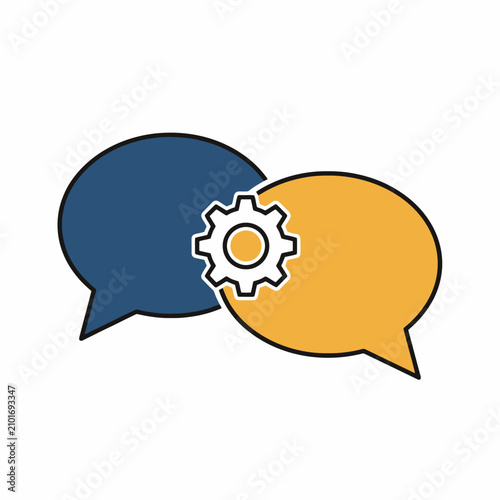 Two speech bubbles with a gear icon representing communication and settings.