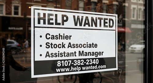 Help Wanted Sign in Store Window.