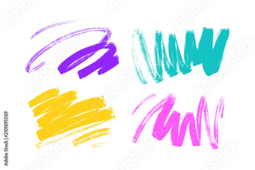 Collection of colorful marker brush strokes with chalky texture. Decorative vector graphic elements for branding, presentations, social media and creative layouts.