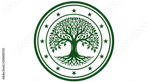 Schilderij op canvas Green tree logo with circular design.