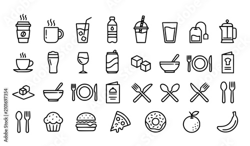 Food and Beverage Outline Icons Vector Collection