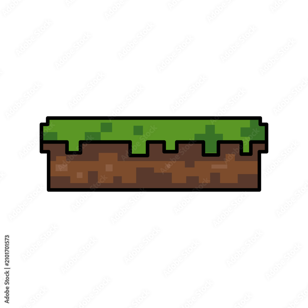 Fototapeta premium Minecraft grass block pixel art style graphic on white background vector