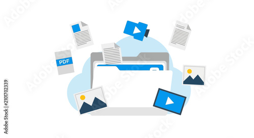 Digital File Management and Document Organization Flat Design Illustration