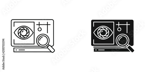 Konstfotografi Digital display showing an eye with a magnifying glass in an analysis setting wi