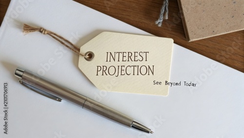 Interest Projection Concept with Tag and Pen on Wooden Surface for Financial Planning and Strategy Development