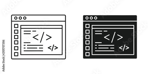 Canvastavla Coding window icons in light and dark mode with code snippets for web developmen