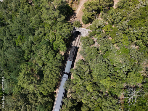 Aerial View of Historic Steam Train Through the Cévennes Forest near Anduze, France