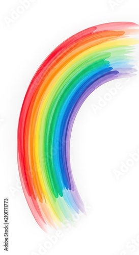 Lebendige, fließende Aquarellfarben bilden einen weichen, abstrakten Regenbogenbogen. Dynamische Textur, freigestellt auf Weiß, hell, weiß, isoliert