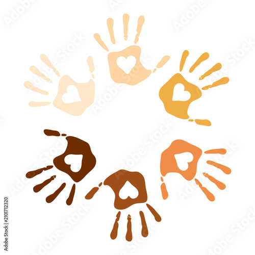 Hand print. Round frame on a white background. Vector illustration 