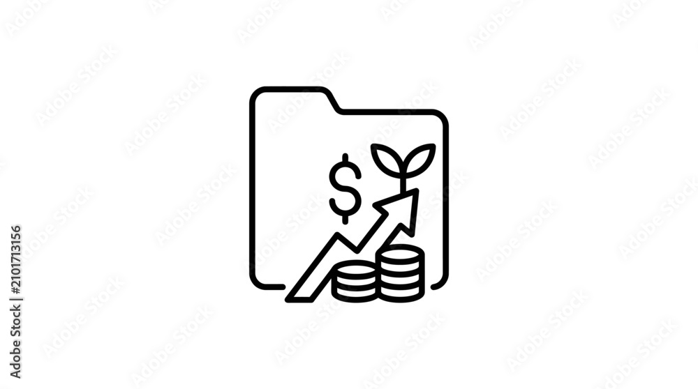 Fototapeta premium Minimalist line art icon representing financial growth and investment portfolio management.