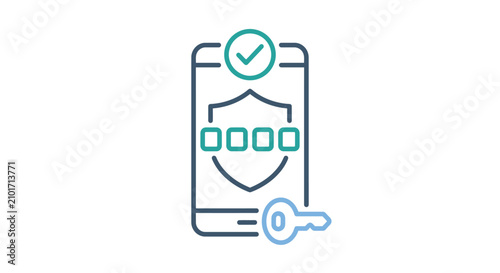 Mobile phone security icon with shield and password protection symbol.