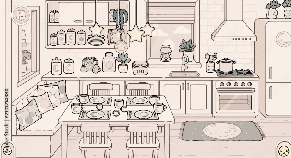Obraz premium Cozy kitchen and dining area with charming details and homey atmosphere.