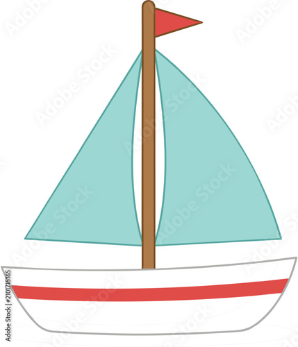 Small cartoon sailboat vector illustration isolated on white background cute minimal sailing toy boat with red flag