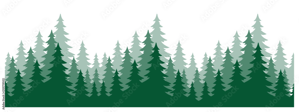 Obraz premium Forest Icon set silhouette, Clipart vector illustration. PNG. Editable stroke. Christmas tree. Coniferous spruce panorama.