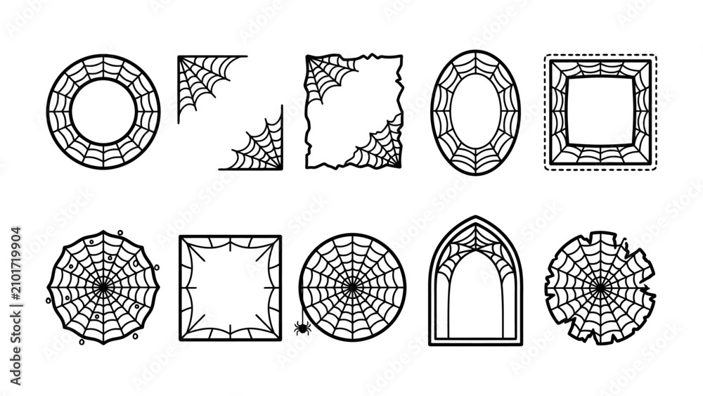 Fototapeta premium Halloween Web Design Elements: A collection of graphic elements featuring intricate spider webs in various shapes and sizes, perfect for creating spooky Halloween-themed designs.