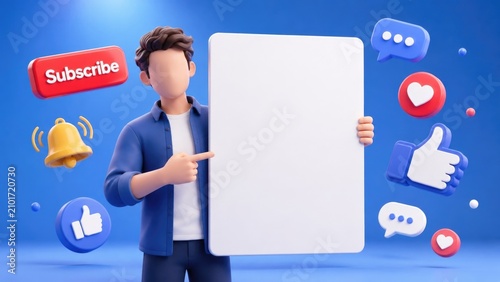 Man Holding Blank Sign with Social Media Icons