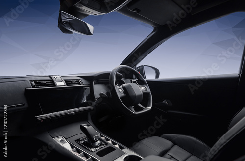 Quadro su tela Right-hand drive luxury car interior with black leather