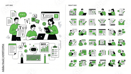Team Collaboration on Digital Marketing Content Strategy Vector Illustration Set for Business Planning, Editorial Management and Marketing Analysis