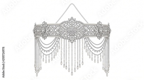 Schilderij op canvas Elegant Silver Crystal Beaded Dangle Headpiece Product Shot