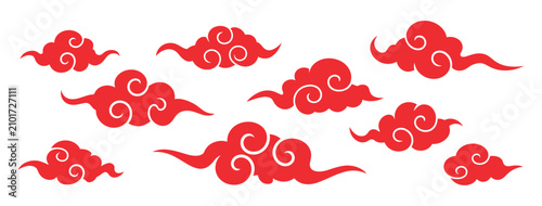 Fotografie A collection of traditional chinese style red swirling cloud illustrations featu