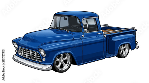 Classic blue pickup truck vector illustration isolated on white