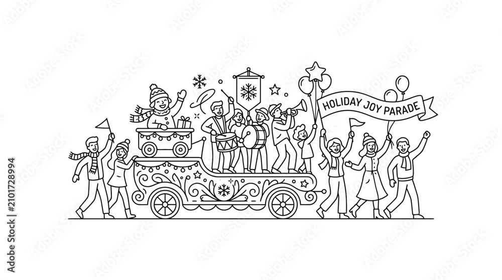 Obraz premium Joyful winter festival parade with people celebrating on a decorated float