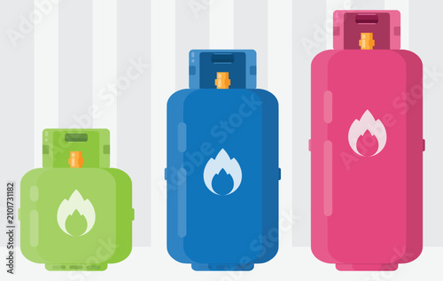 Obraz na plátně Set of colorful LPG gas cylinder illustrations in various sizes and colors