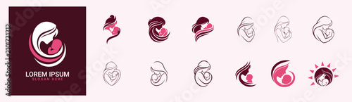 Mother Care Logo Collection Woman Pregnancy Clinic Branding Set

