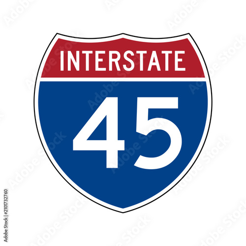 Bild auf Leinwand Interstate 45 road sign with blue and red shield design for united states highwa