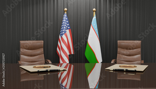 Cuadro en lienzo Diplomatic Meeting Room: A formal meeting room set up for an international discussion