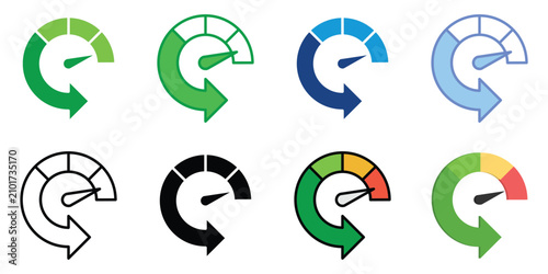 Performance Speedometer Refresh Icon Set with Speed Gauge, Performance Optimization, System Boost and Update Vector Collection