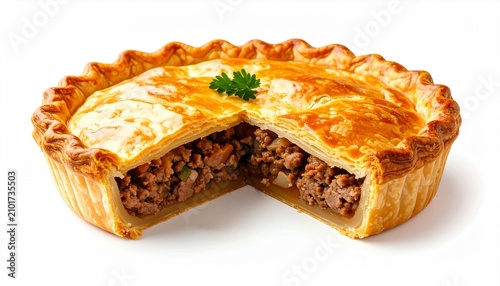savory baked meat pie with minced beef filling and golden crust