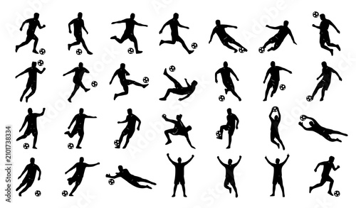 Fotografie Football Player Silhouette Vector Collection Black Soccer Sports Action Poses Is