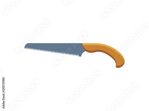 Japanese Pull Saw Hand Tool Icon with Wooden Handle