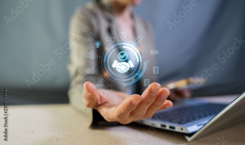 Quadro su tela Business Partnership and Successful Deal Concept with Digital Handshake Virtual