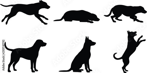 Foto Black dog silhouette collection featuring various breeds in active poses includi