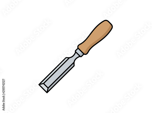 Woodworking Chisel with Wooden Handle Icon in Flat Vector Style