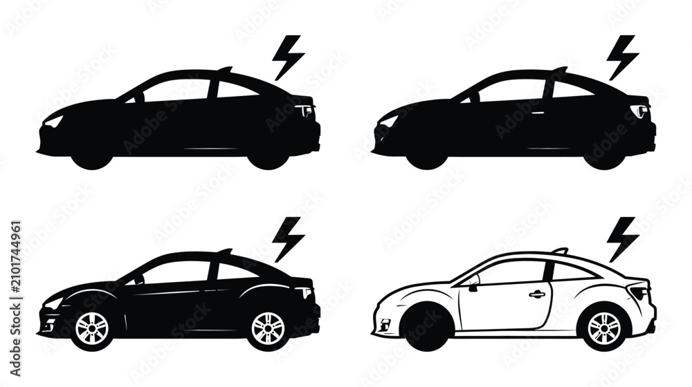 Fototapeta premium Car vector icon set representing electric vehicles