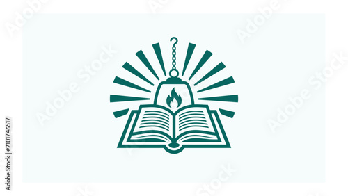 Картината върху платно Knowledge Illuminated: An open book with a radiant flame and a lamp overhead, symbolizing enlightenment, wisdom, and the pursuit of knowledge