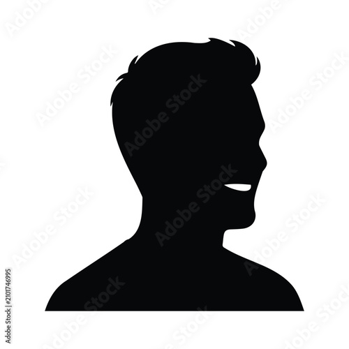 Foto Smiling man profile silhouette, happy male side view portrait, cheerful person outline graphic