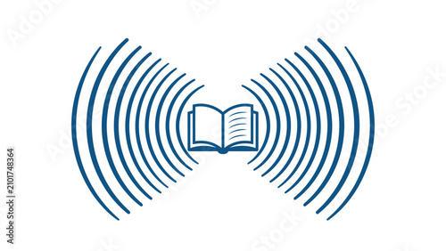 фотографія Book Waves Symbol: An open book is depicted in the center, emitting concentric waves or signals, symbolizing knowledge dissemination, communication, or learning