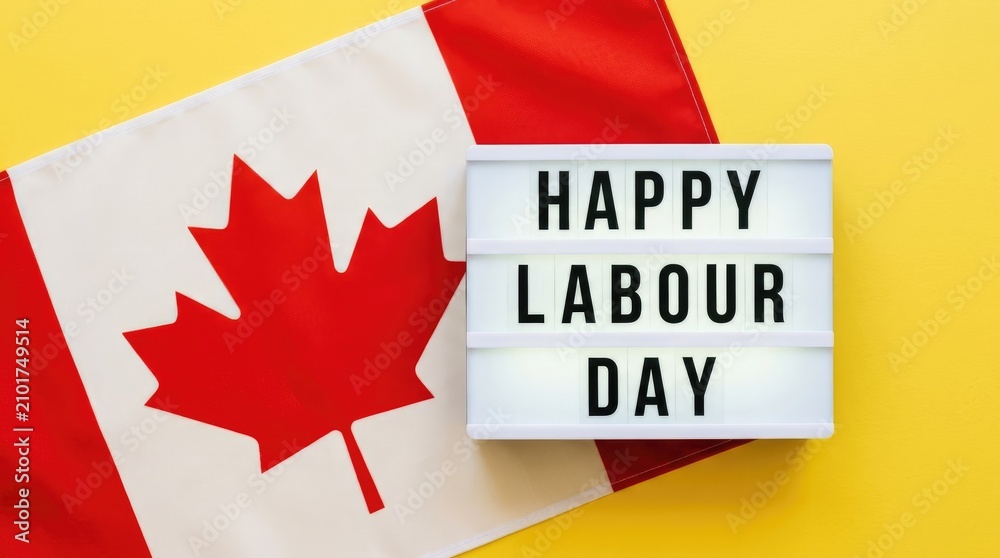 Fototapeta premium Canadian labour day greeting with flag and lightbox message