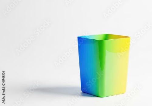 A clean plastic waste bin standing on a solid white background, featuring a sleek design for office or home garbage disposal and recycling, bin, dustbin, canister