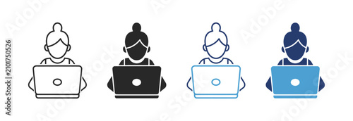 Bild auf Leinwand Laptop user remote work and freelancing woman profile account icon set with edit