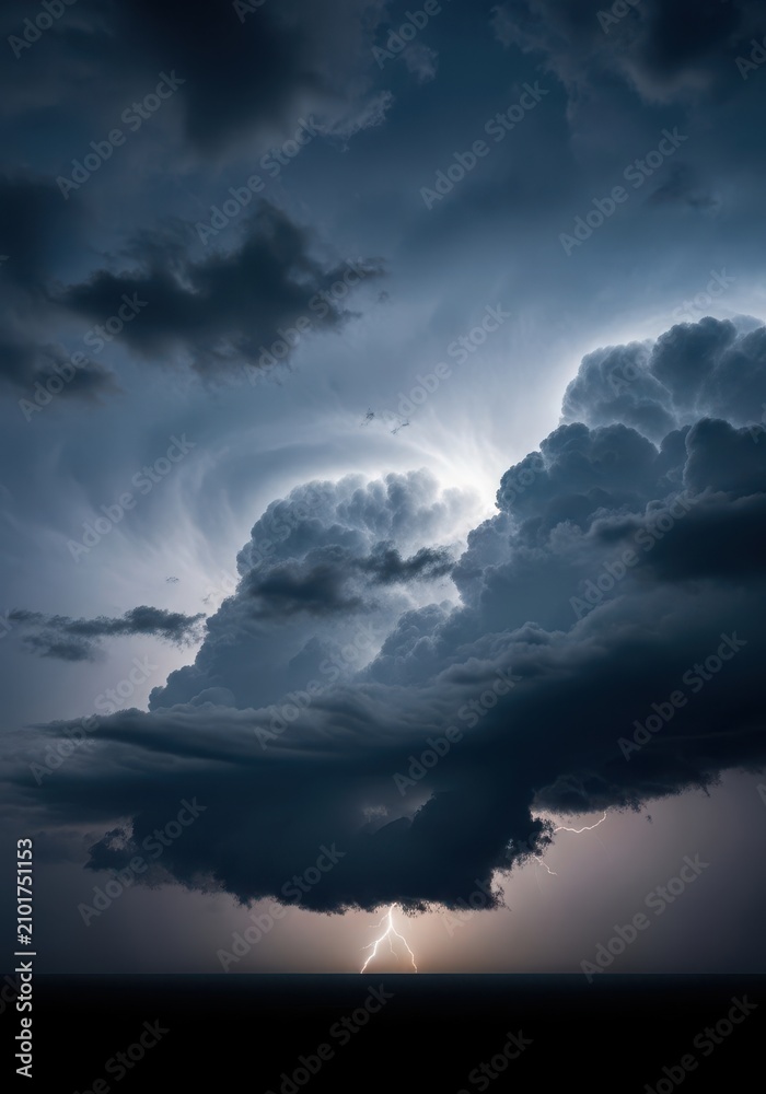 Obraz premium Dramatic and ominous dark gray clouds gather heavily in a turbulent sky, signaling a powerful severe thunderstorm approaching the landscape, heavy, tempest, climate