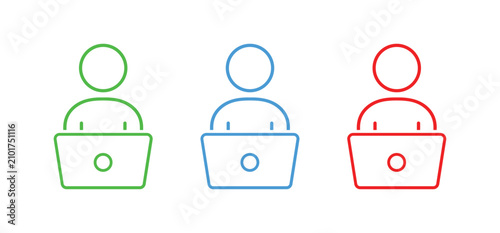 Foto Laptop user remote work and freelancing profile icon set with editable outline v