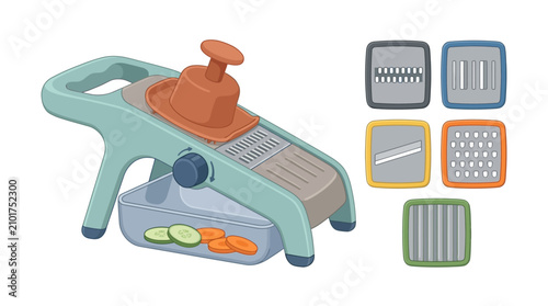 Foto Vector illustration of a vegetable mandoline slicer with interchangeable blades