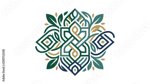 Konstfotografi Elegant symmetrical Islamic geometric ornament with floral leaf elements