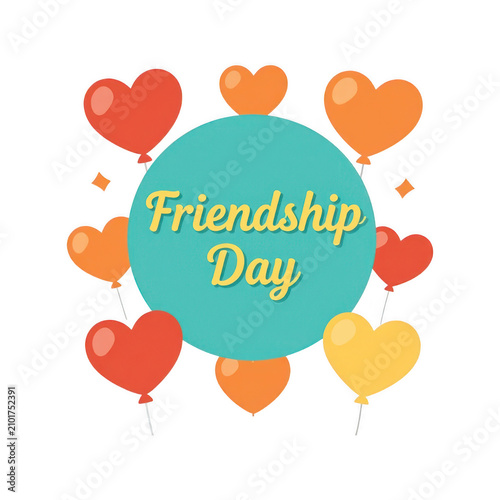 Friendship day greeting card with heart balloons