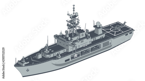 Fotografija Illustration of a modern naval warship with a helicopter pad